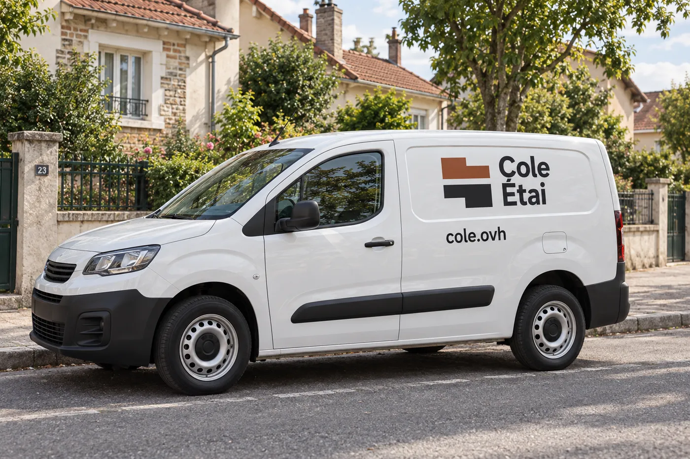 Camionnette blanche Cole Étai garée dans une rue pavillonnaire de Clichy-sous-Bois